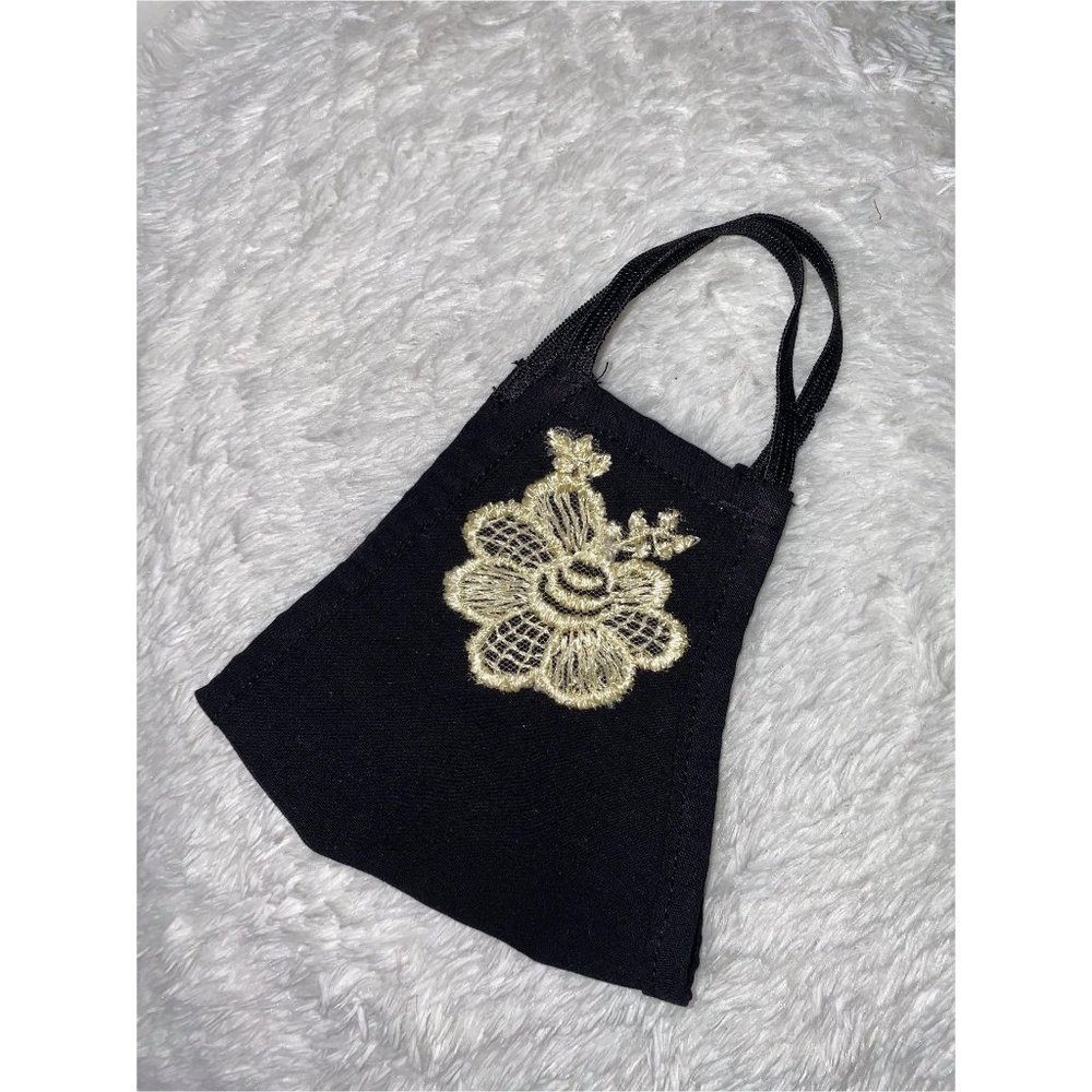 BLACK AND GOLD FLOWER HANDMADE MASK